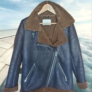 Zara Black and Brown Suede/ Shearling Jacket